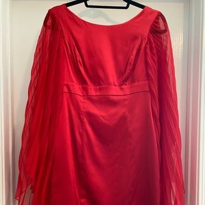 Red Marciano dress with pleated bell sleeves